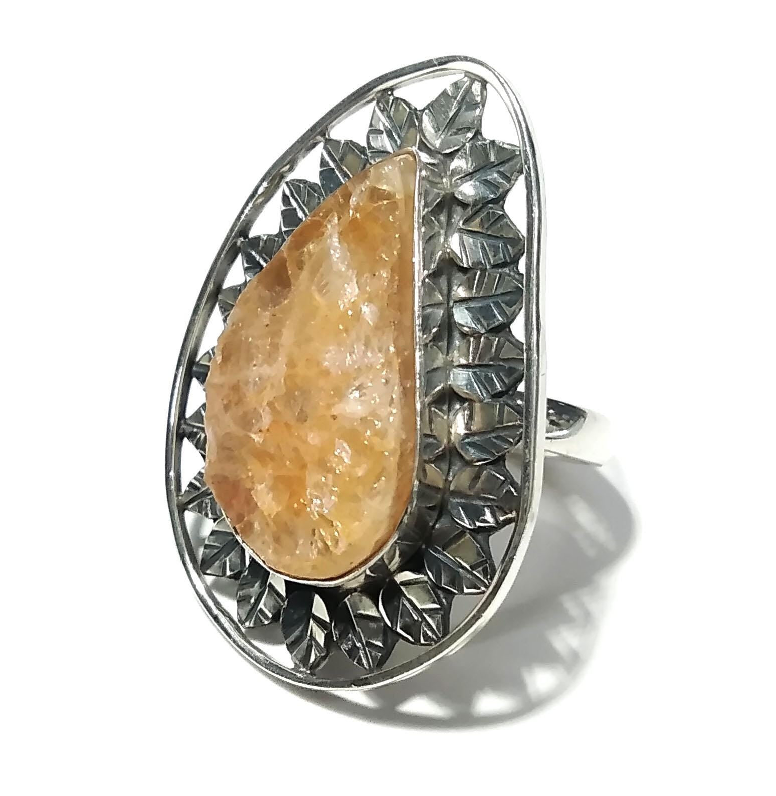 Druzy Rings ! 925 Starling Silver Ring, Natural Gemstone Yellow Aventurine Druzy Ring, Very Beautiful Leaf Stylish Ring, For Girls & Woman